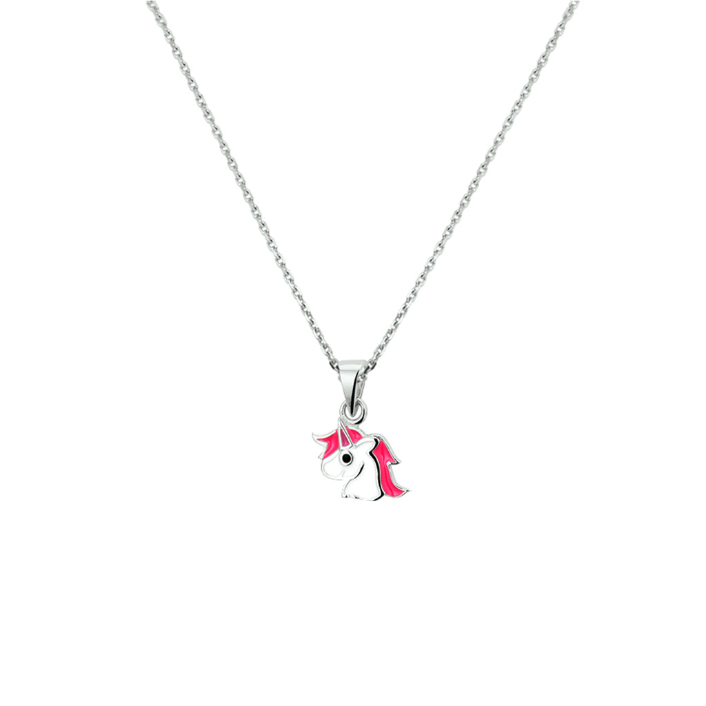 Halskette Emaille Einhorn 36 + 4 cm Silber rhodiniert