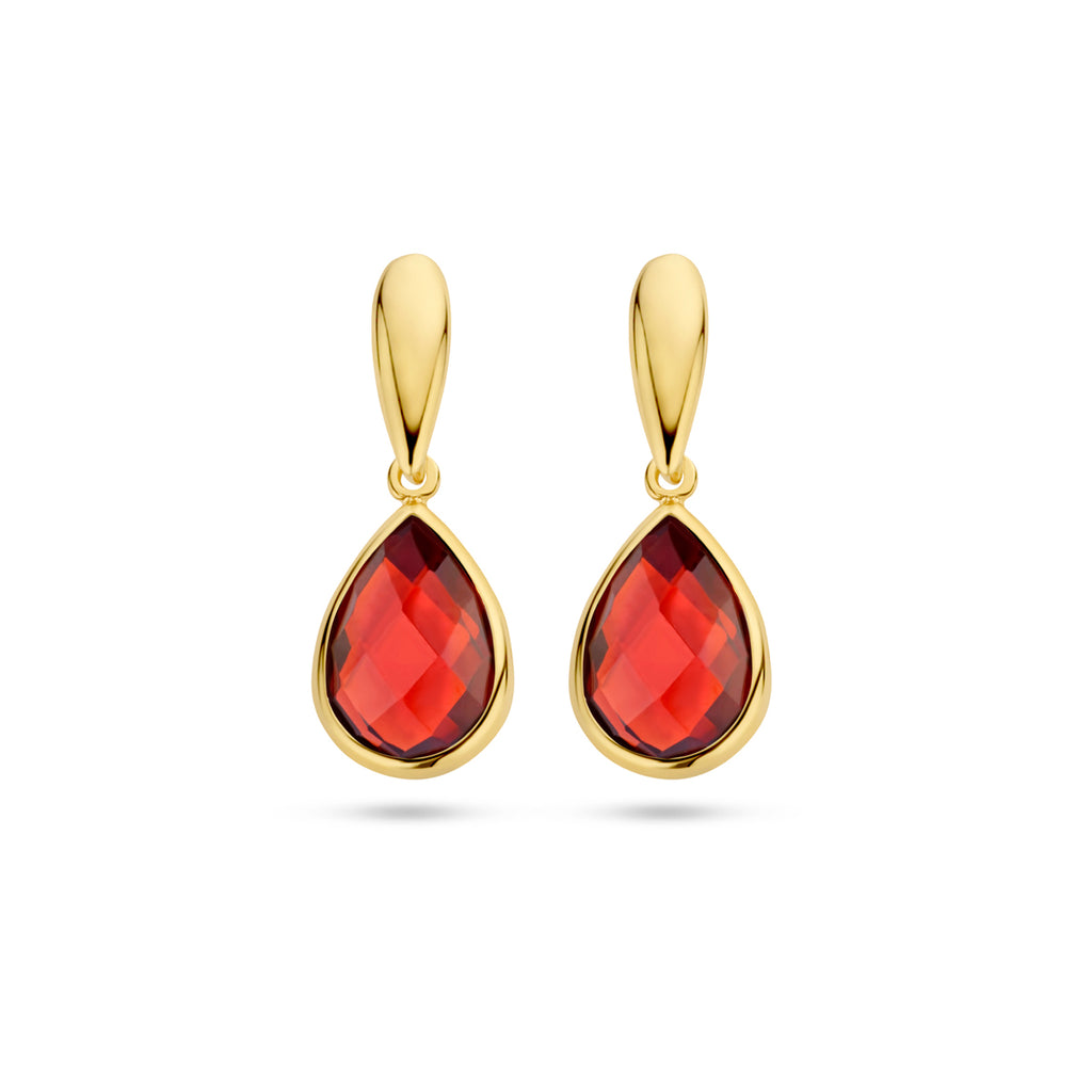 Ohrhänger Granat 20 mm 14K Gelbgold