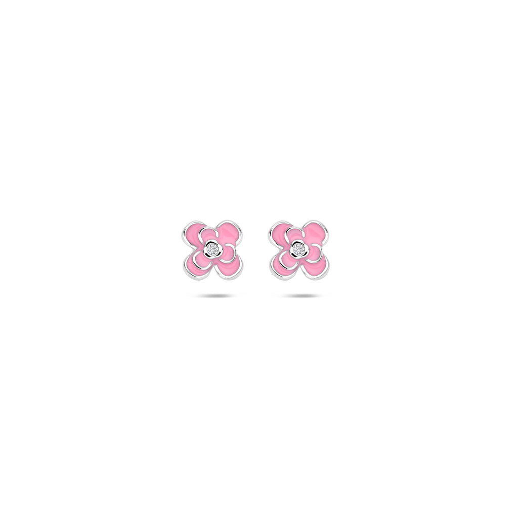 Ohrstecker Emaille Blume Zirkonia 5,5 mm Silber rhodiniert