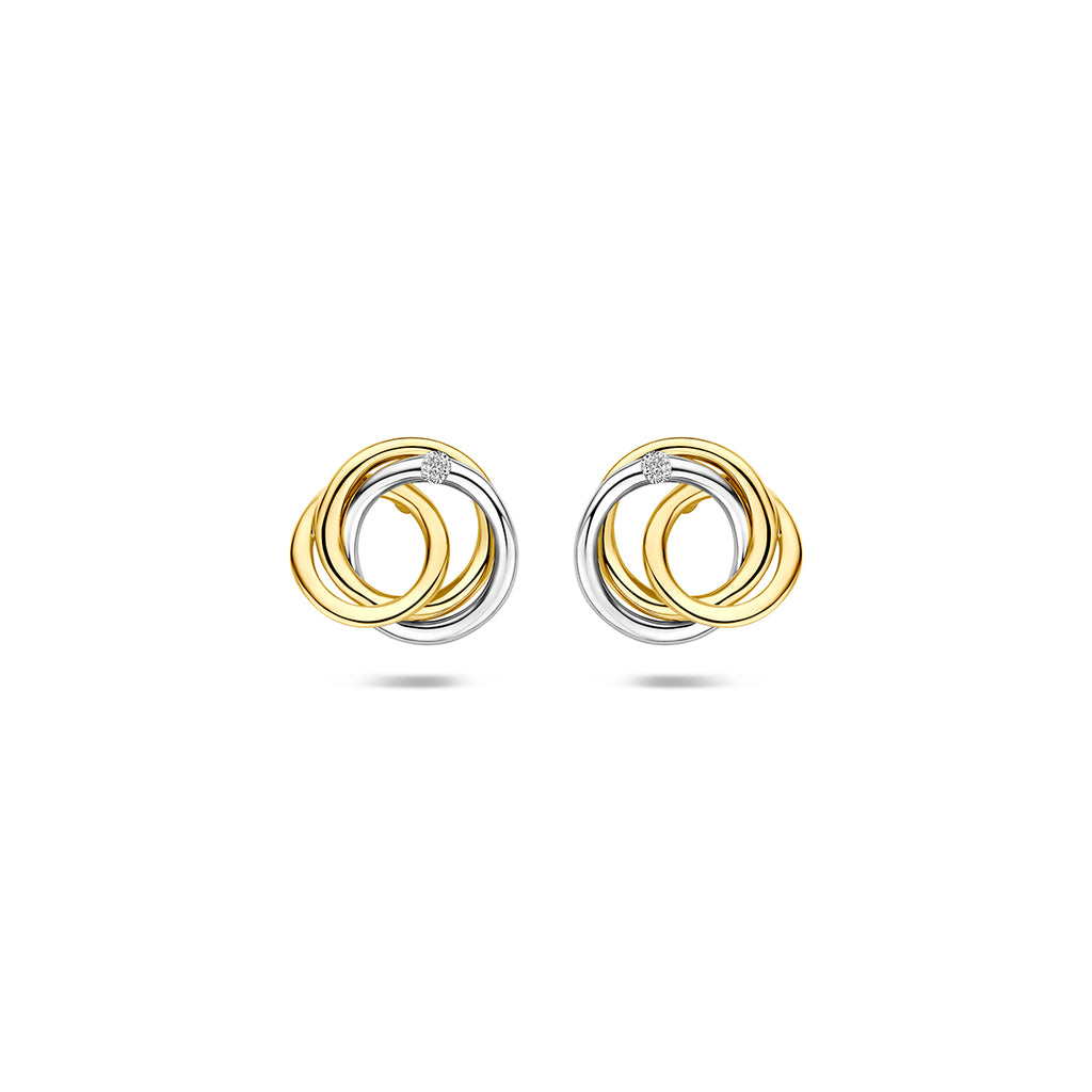 oorknoppen diamant 0.02ct (2x0.01ct) h si 8,5 mm 14K bicolor goud geel/wit