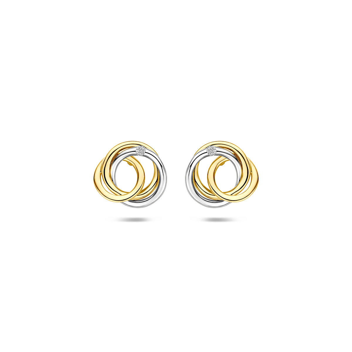 oorknoppen diamant 0.02ct (2x0.01ct) h si 8,5 mm 14K bicolor goud geel/wit