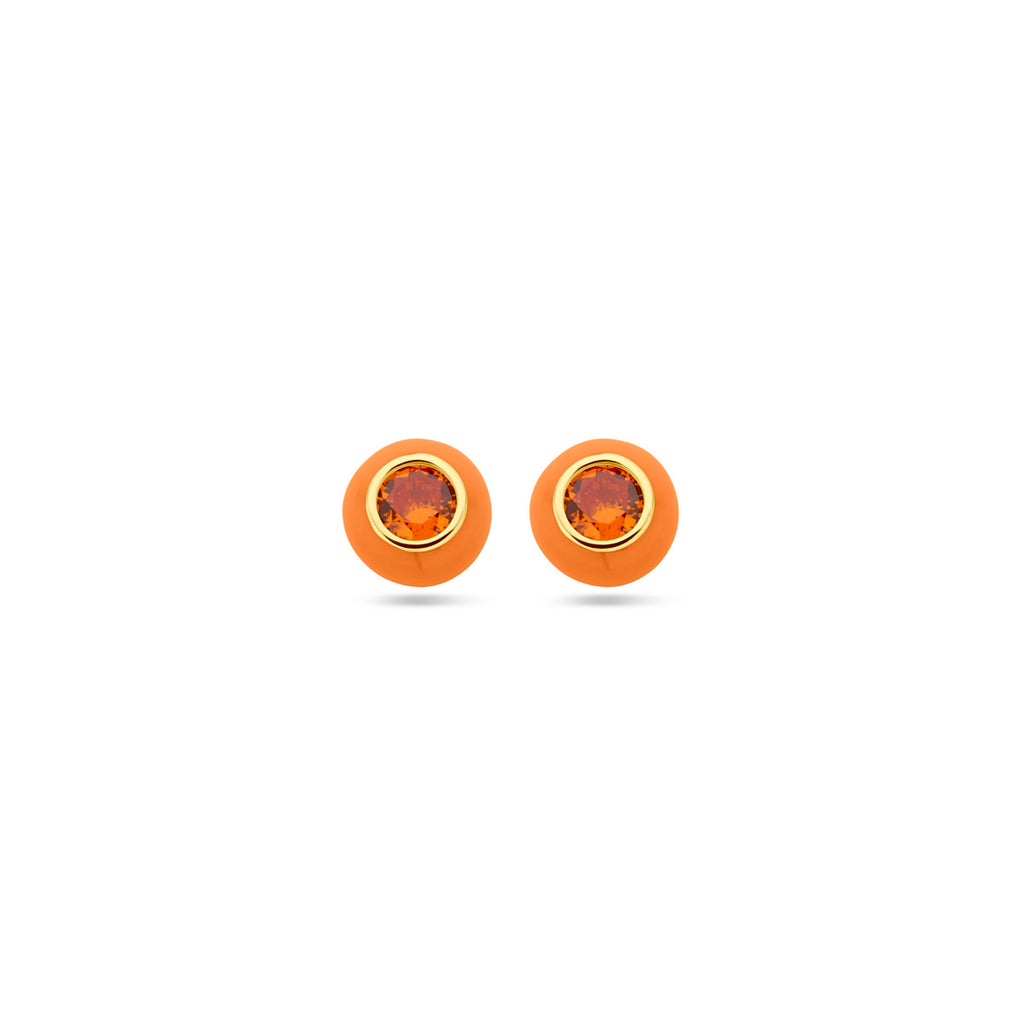 Ohrstecker orange Emaille und Zirkonia 1 Mikron Silber vergoldet (gelb)