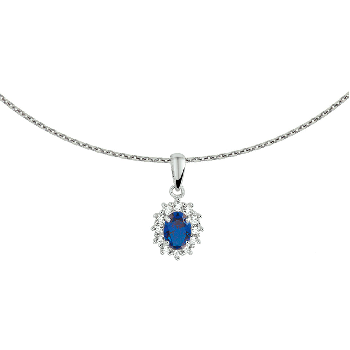 collier zirkonia en synth. saffier 41 + 4 cm zilver gerhodineerd