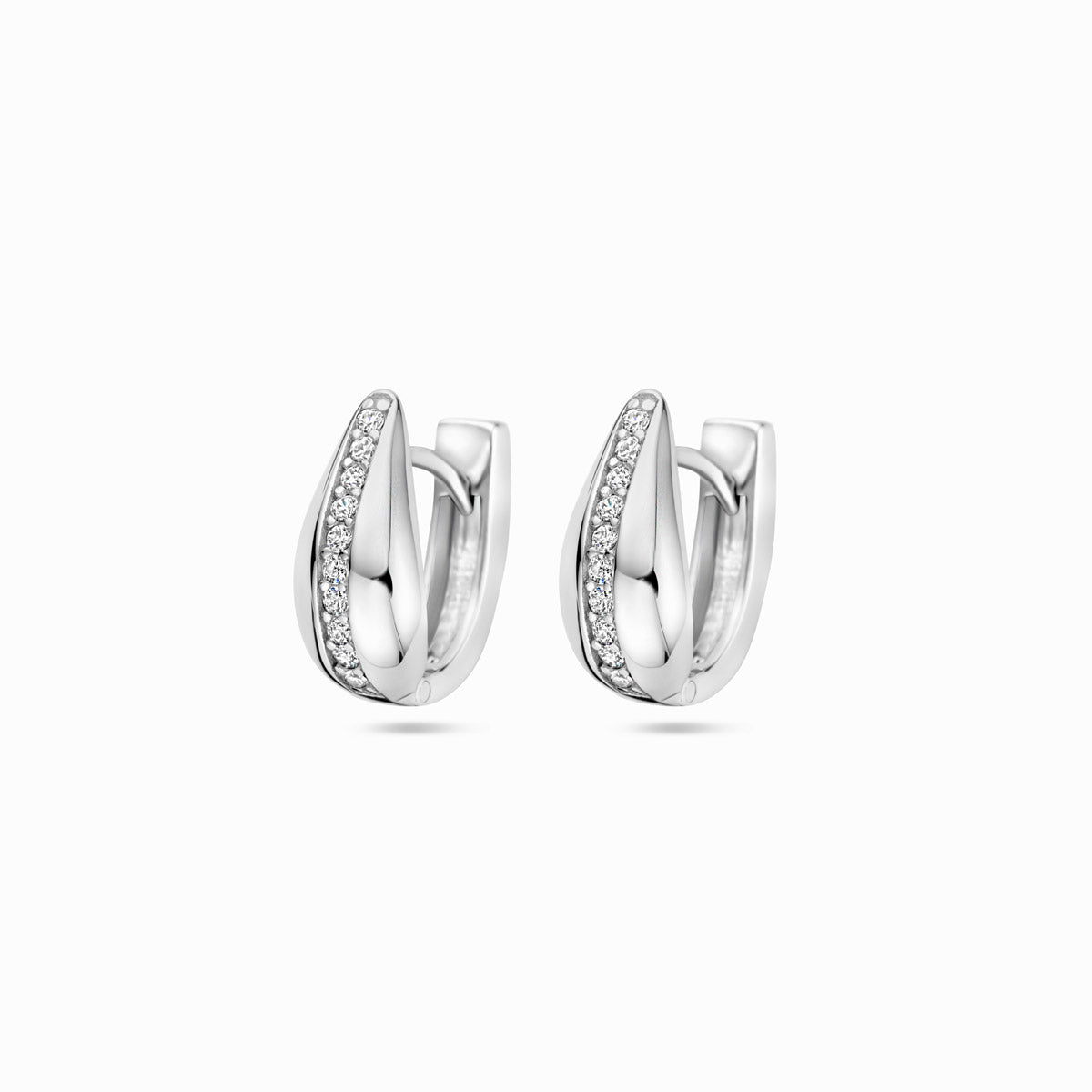 Klappcreolen Zirkonia 14 mm Silber rhodiniert