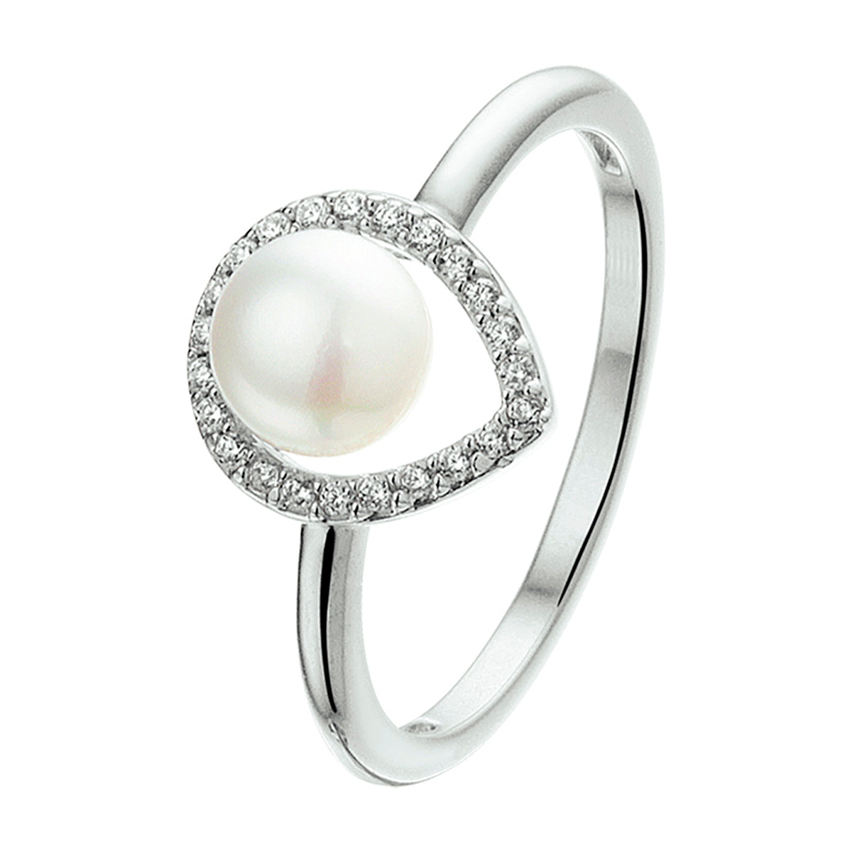 Ring Perle und Zirkonia Silber rhodiniert