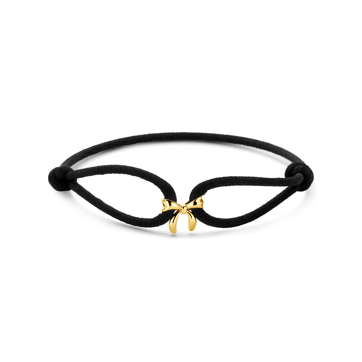 Armband Satin schwarz Schleife 13 - 26 cm 14K Gold mit Gummi/Nylon/Leder