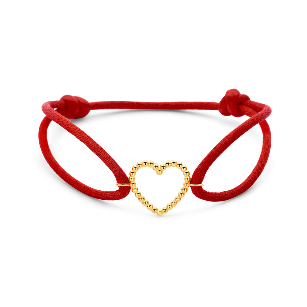 Armband rot Satins Herz 13 - 26 cm 14K Gold mit Gummi/Nylon/Leder