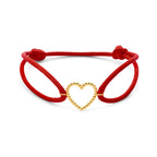 Armband rot Satins Herz 13 - 26 cm 14K Gold mit Gummi/Nylon/Leder