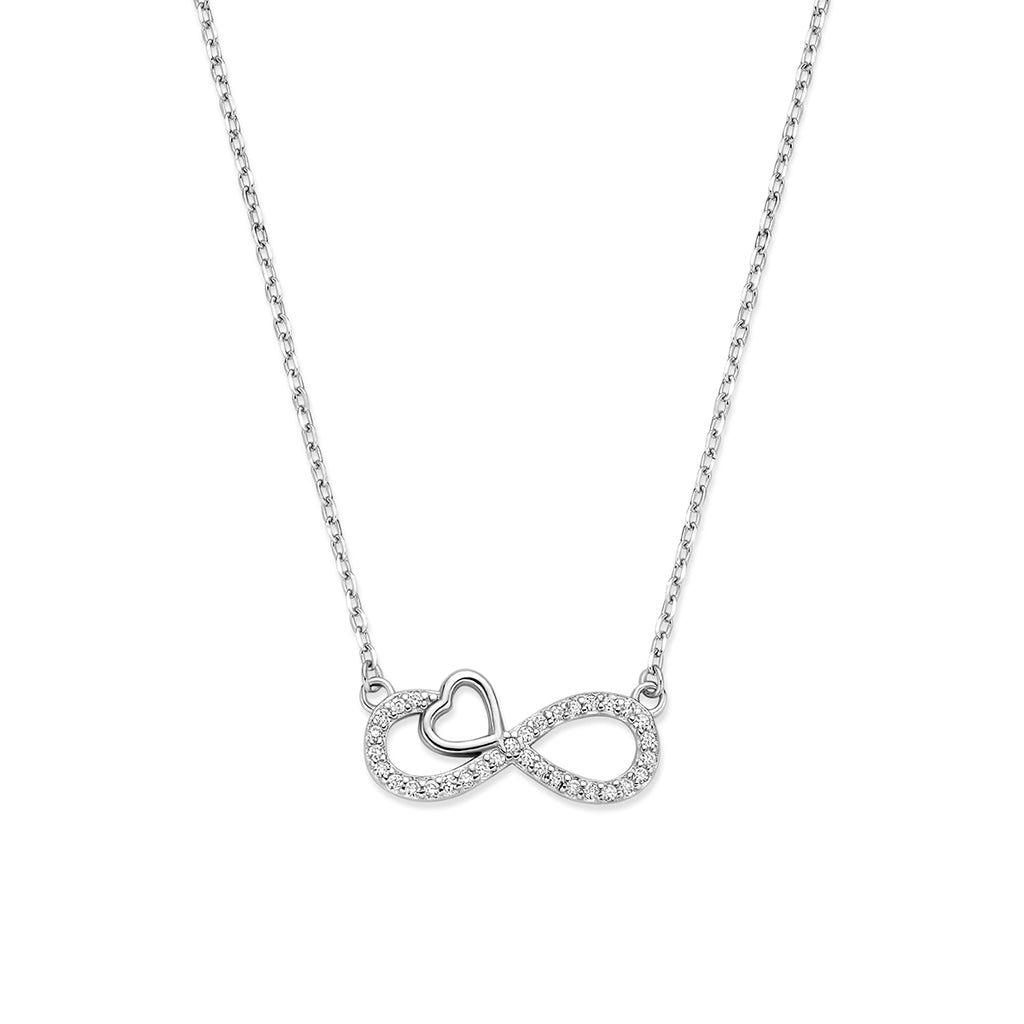 Halskette Zirkonia Infinity und Herz 41 - 43 - 45 cm rhodiniertes Silber