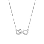 Halskette Zirkonia Infinity und Herz 41 - 43 - 45 cm rhodiniertes Silber