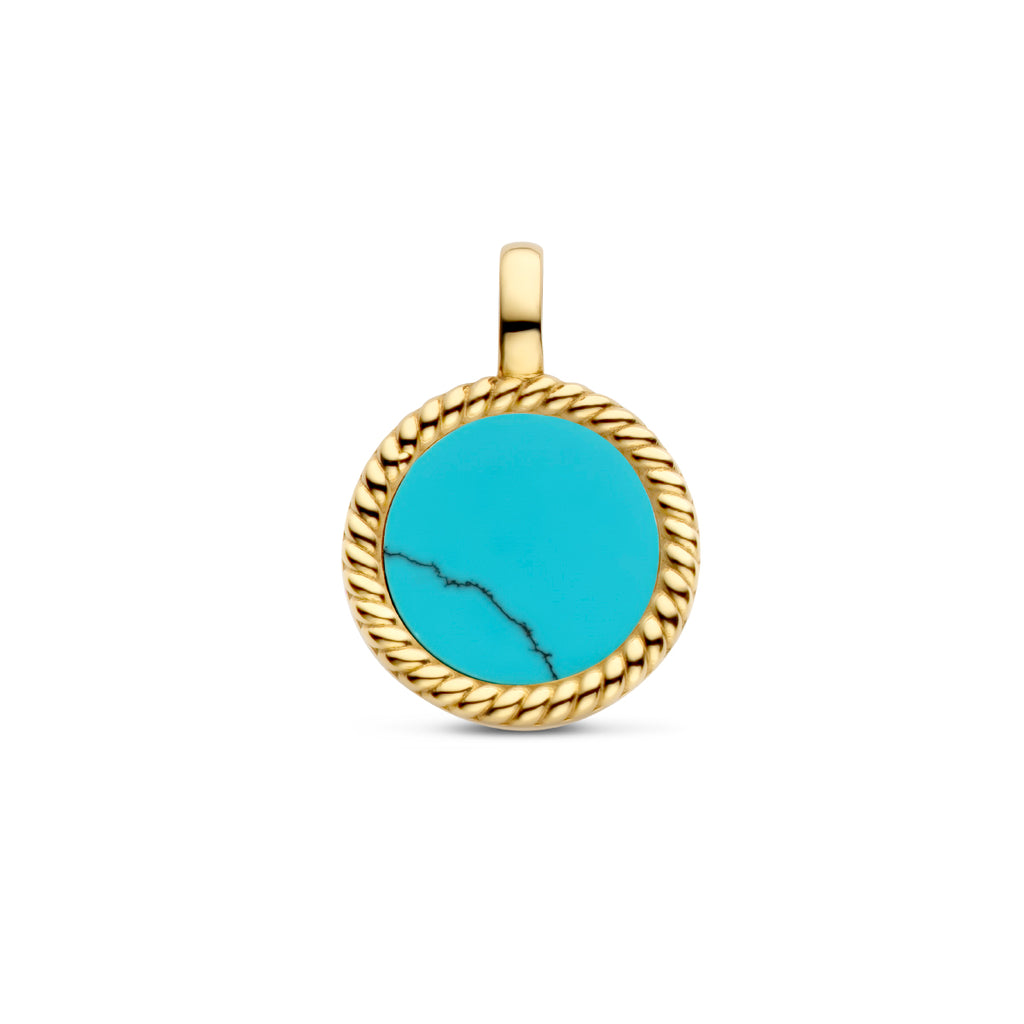 hanger rondje synth. turquoise ion plating edelstaal