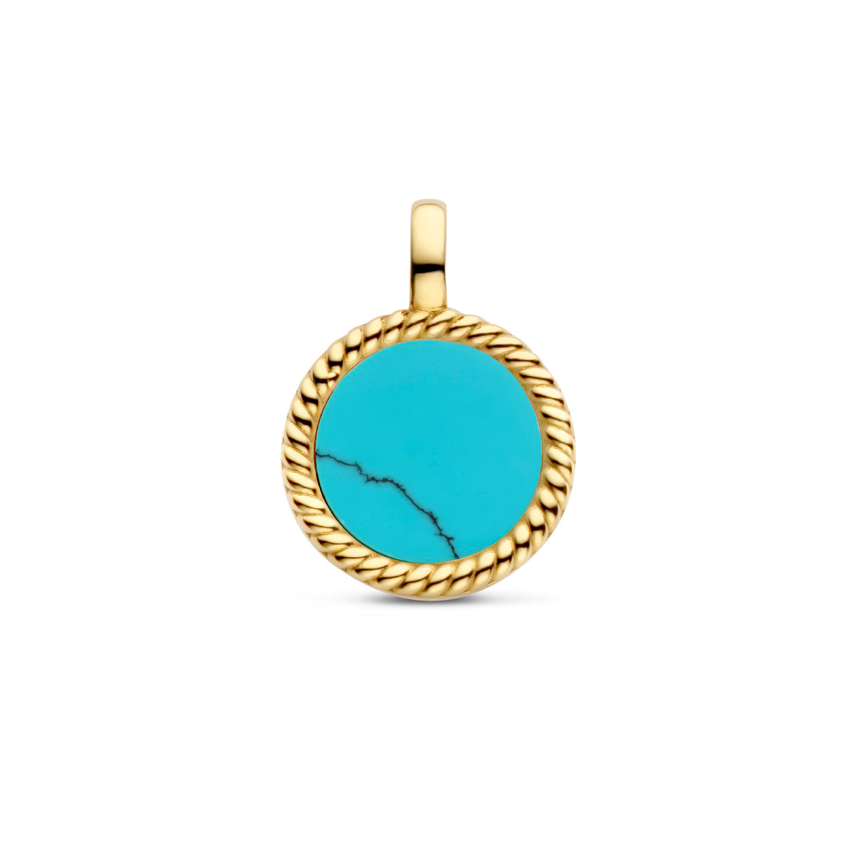 hanger rondje synth. turquoise ion plating edelstaal