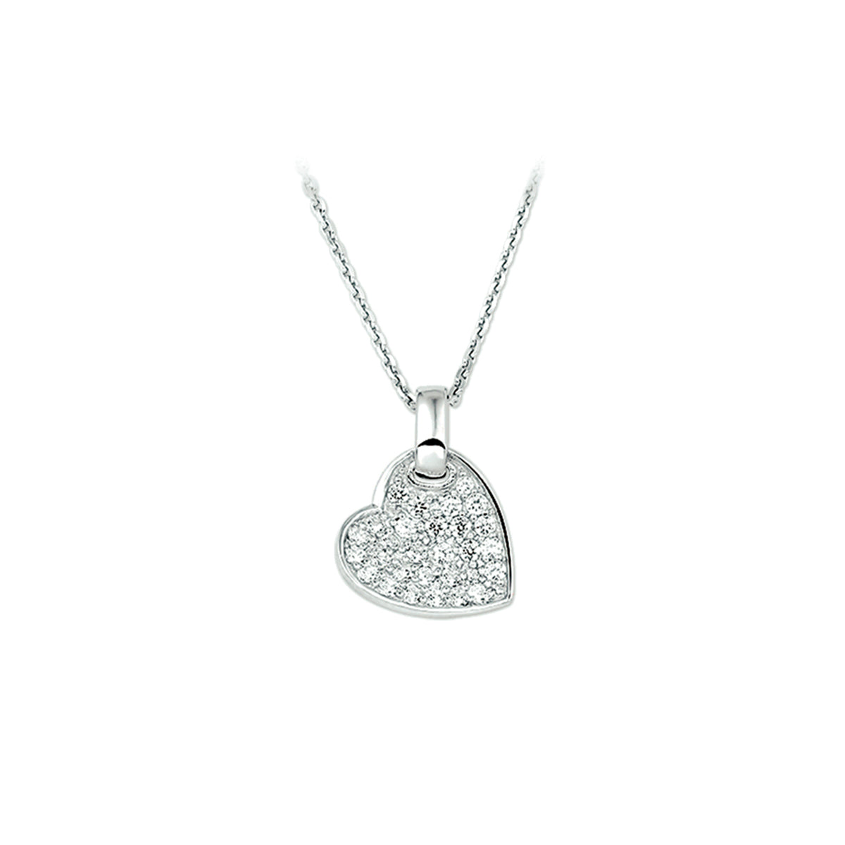 Halskette Herz Zirkonia 1,3 mm 41 + 4 cm Silber rhodiniert