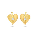 oorknoppen hart gescratcht diamant 0.04ct (2x 0.02ct) h si 14K geelgoud