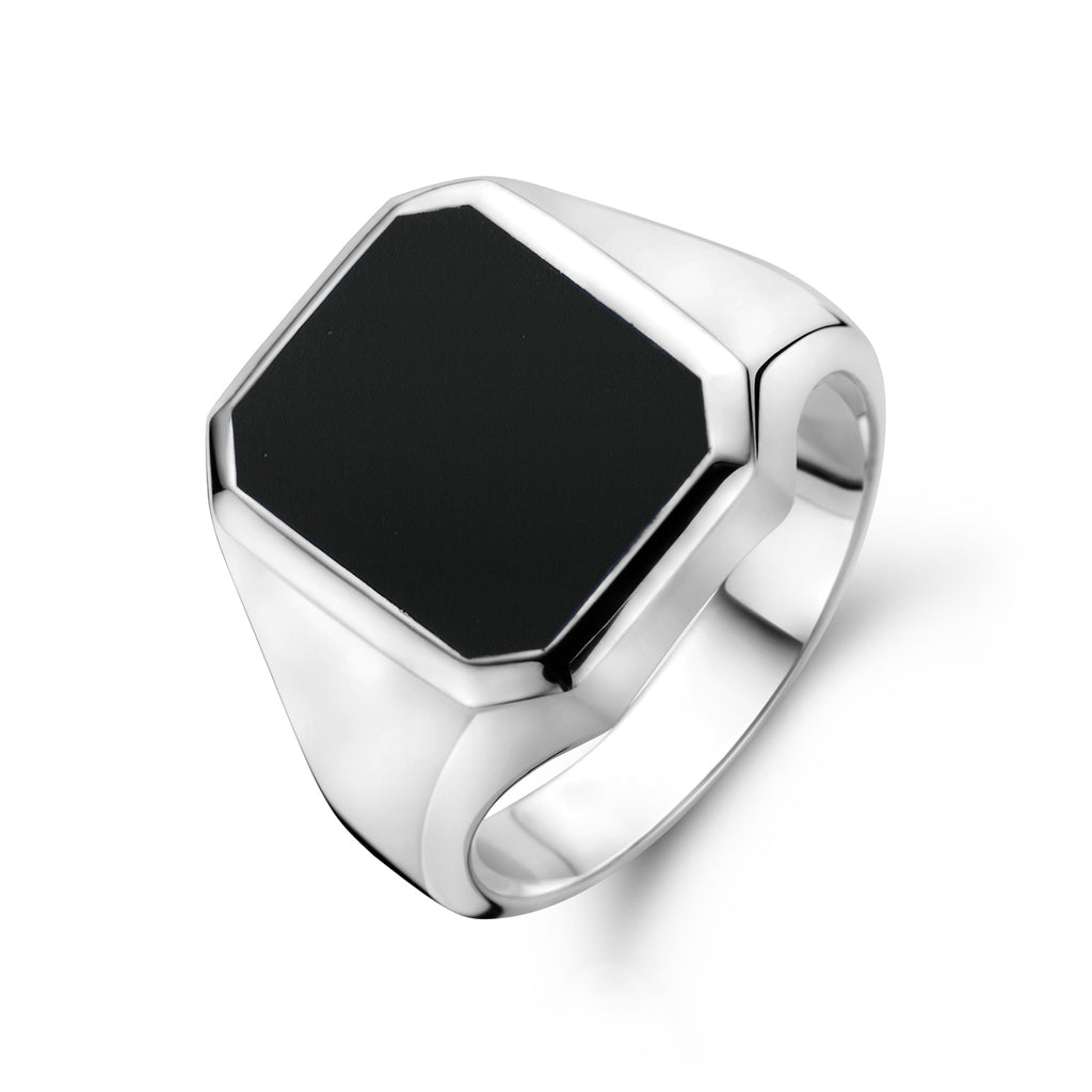 zegelring massief onyx 13 x 11 mm zilver gerhodineerd