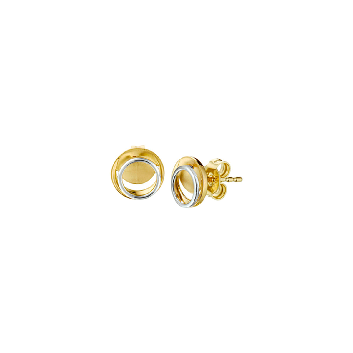 oorknoppen poli/mat 14K bicolor goud geel/wit - rond