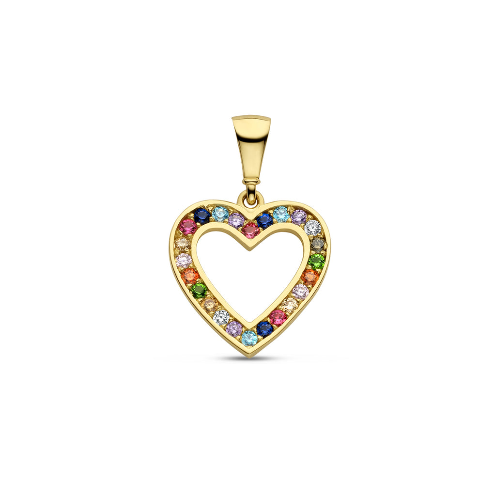Anhänger Herz Regenbogen Zirkonia 14K Gelbgold