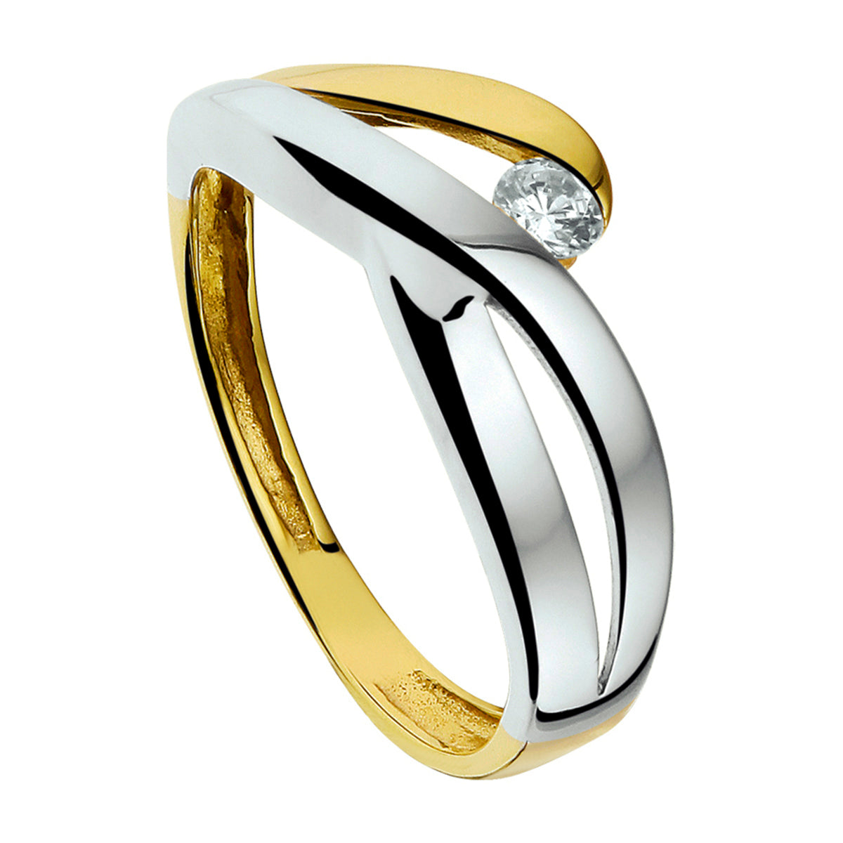 ring zirkonia 14K bicolor goud geel/wit