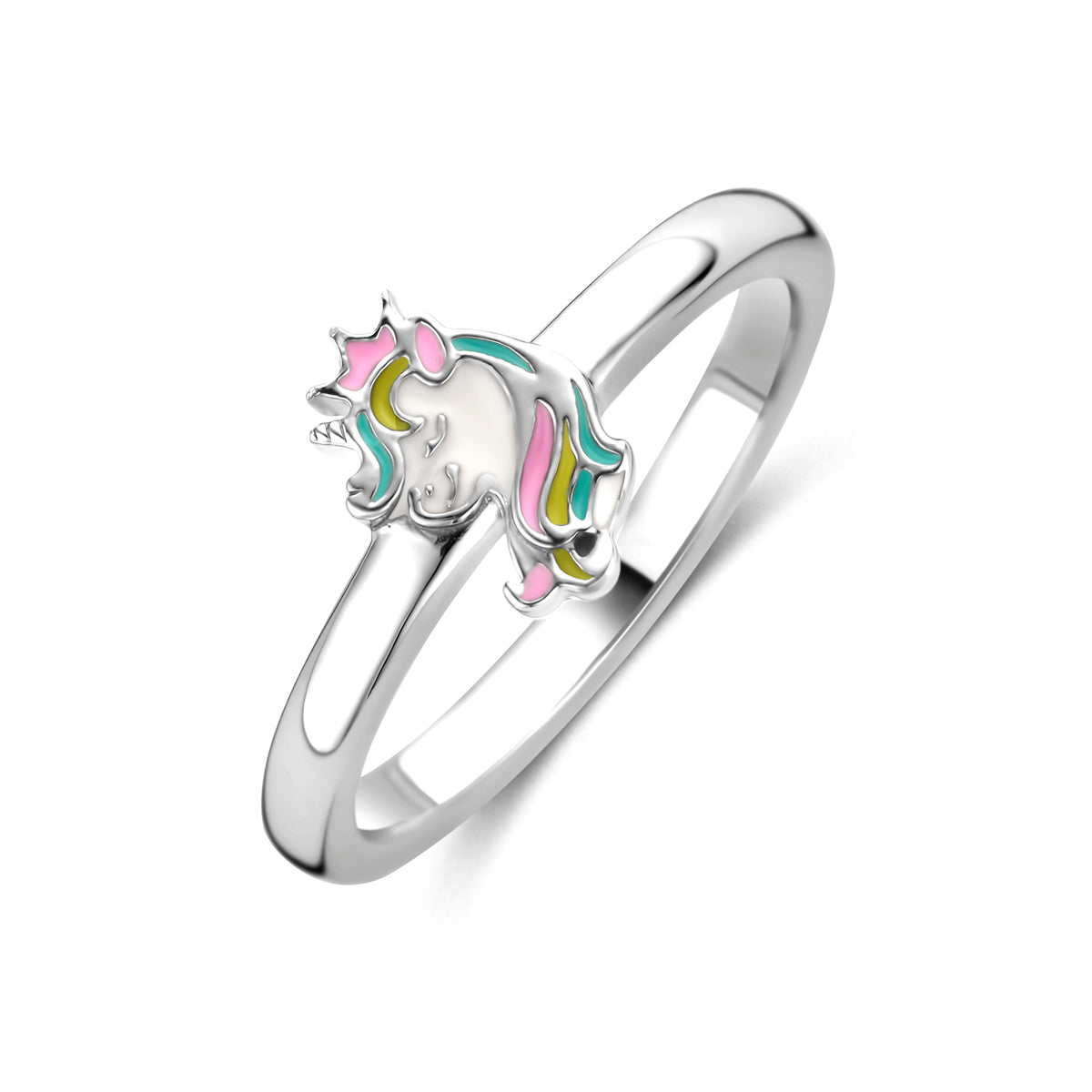 ring emaille eenhoorn zilver gerhodineerd