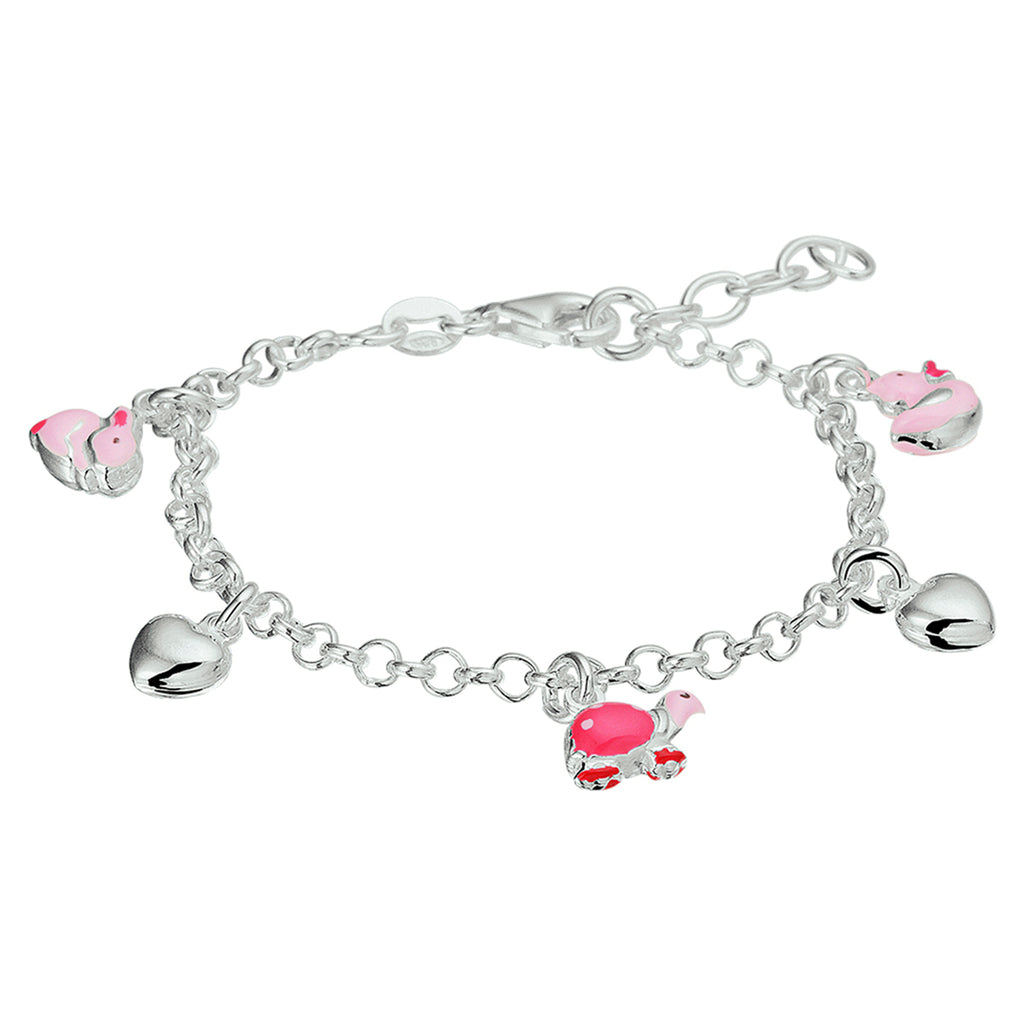 Armband Herz und Tiere 13 + 2 cm Silber rhodiniert