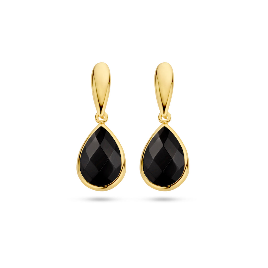 oorhangers onyx 20 mm 14K geelgoud