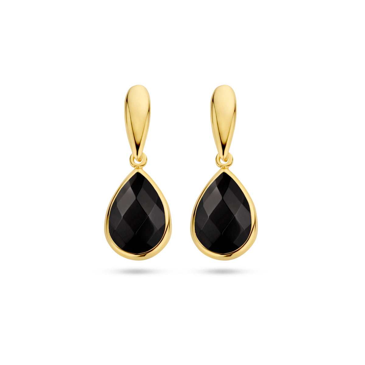 oorhangers onyx 20 mm 14K geelgoud