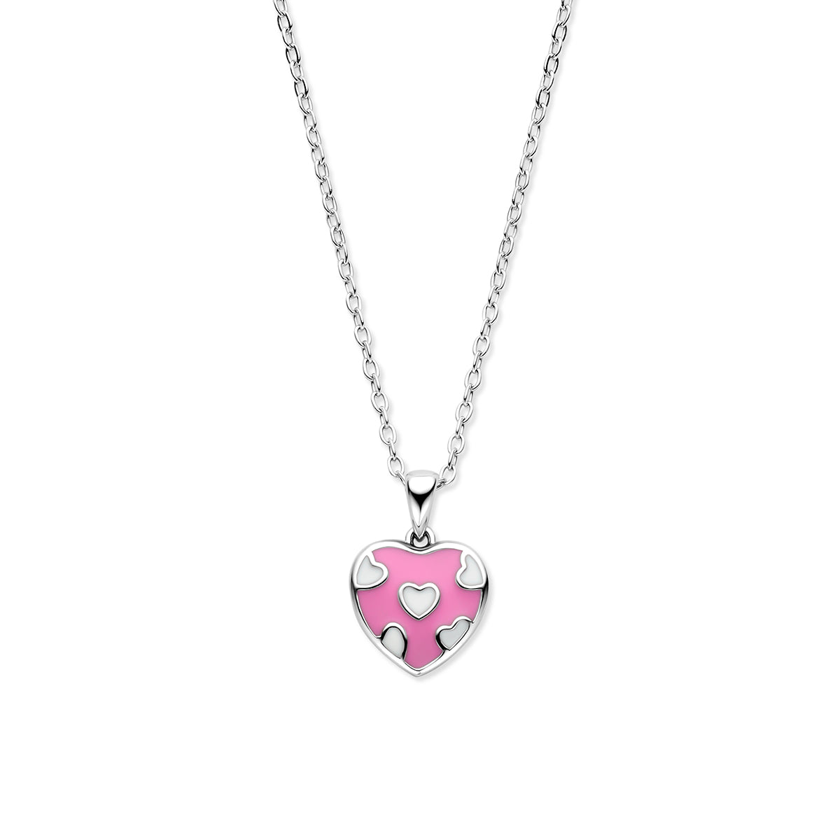 collier emaille hartje 36 + 3 cm zilver gerhodineerd