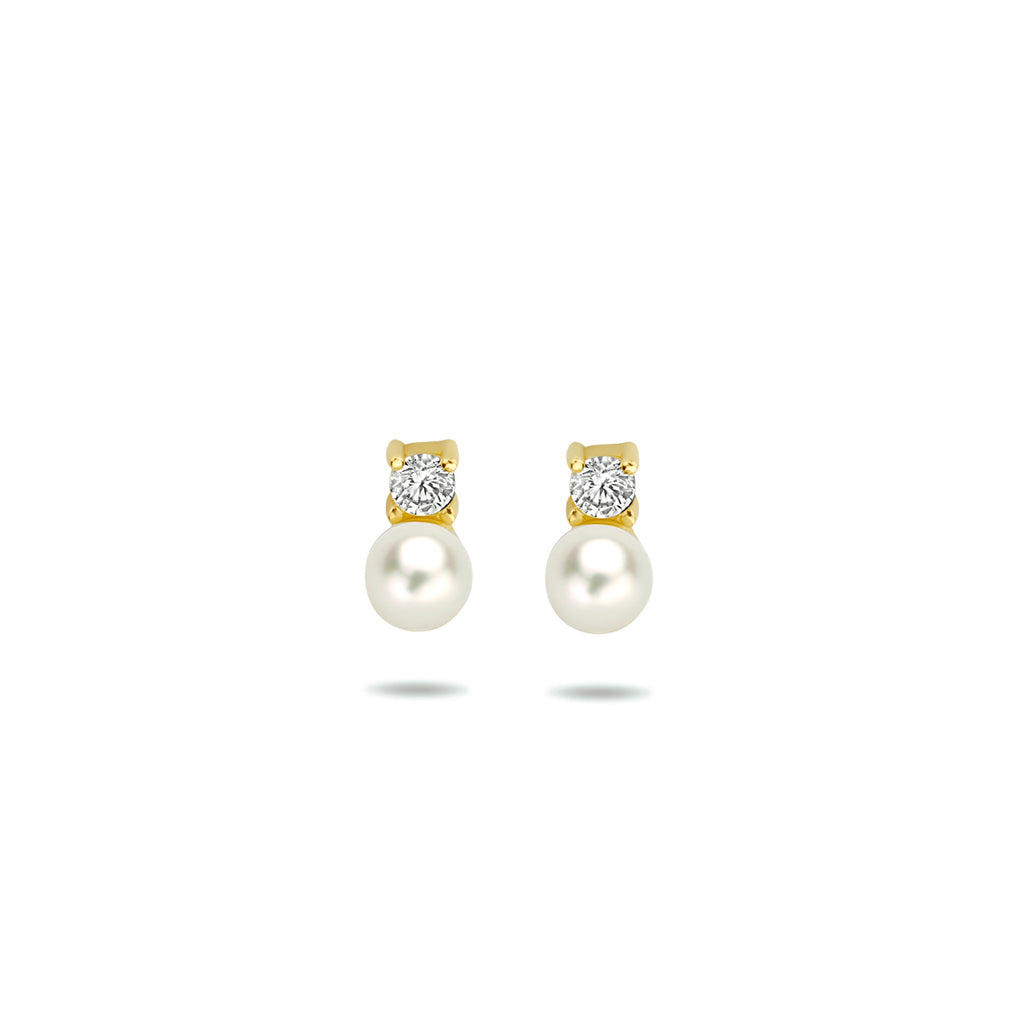 Ohrstecker Perle und Zirkonia 14K Gelbgold