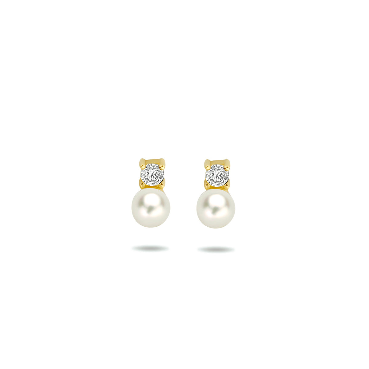 Ohrstecker Perle und Zirkonia 14K Gelbgold