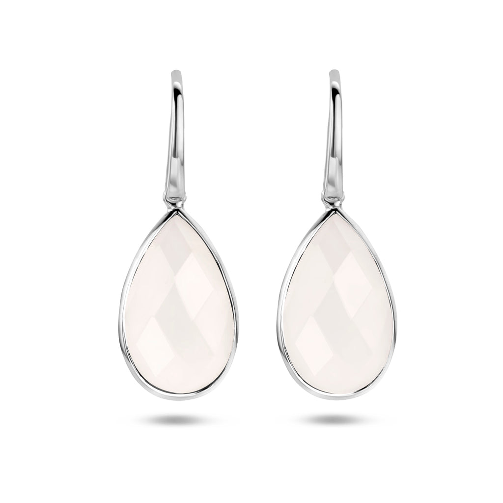 oorhangers wit agaat franse haak zilver gerhodineerd