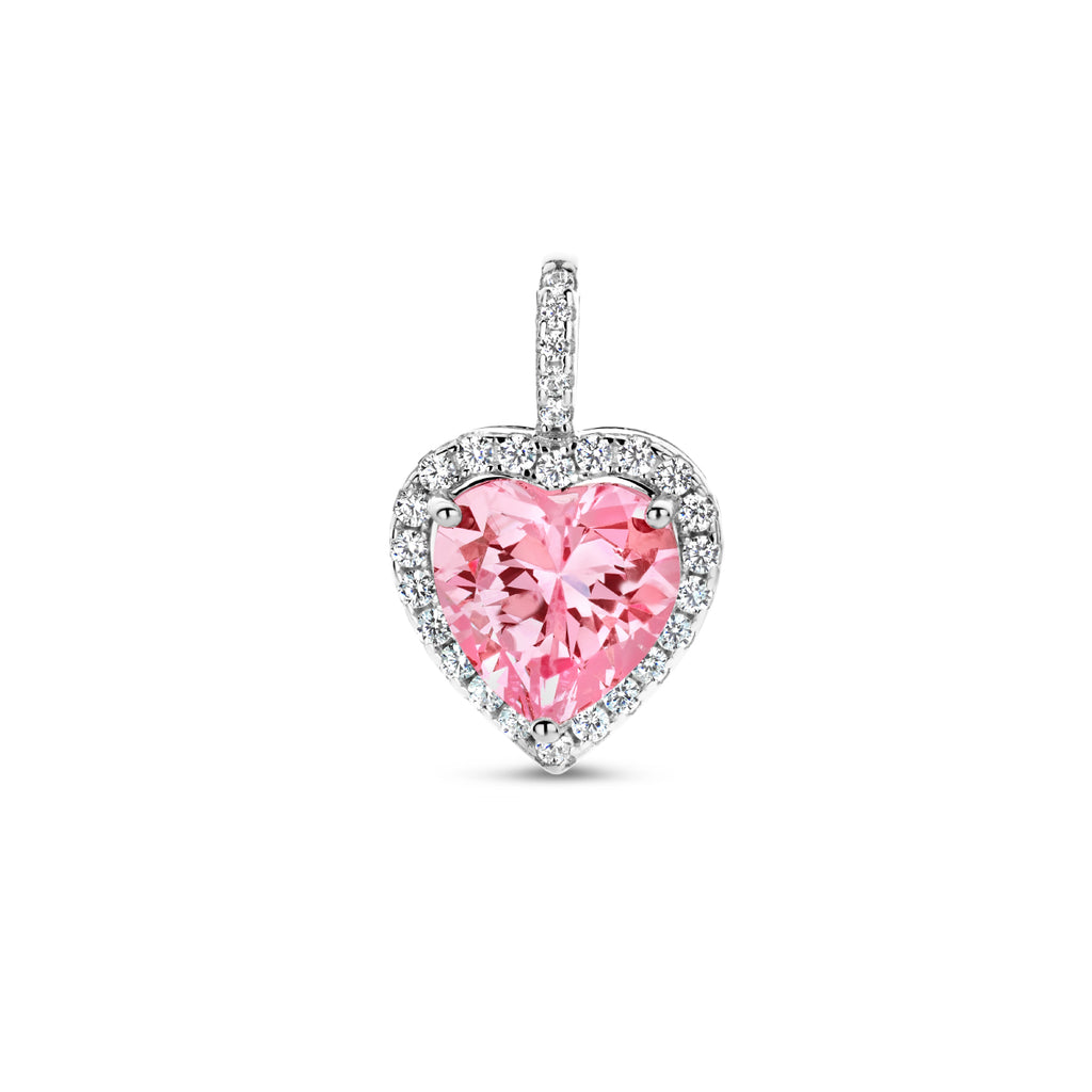 Anhänger Herz weiß und rosa Zirkonia Halo Silber rhodiniert