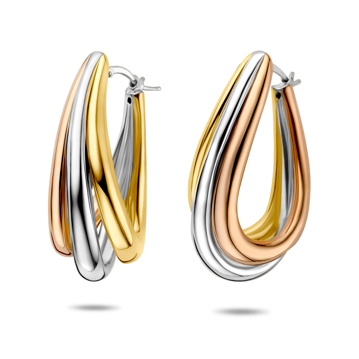 oorringen tricolor 42 mm 1 micron zilver verguld (tricolor geel/rosé/rhodium)