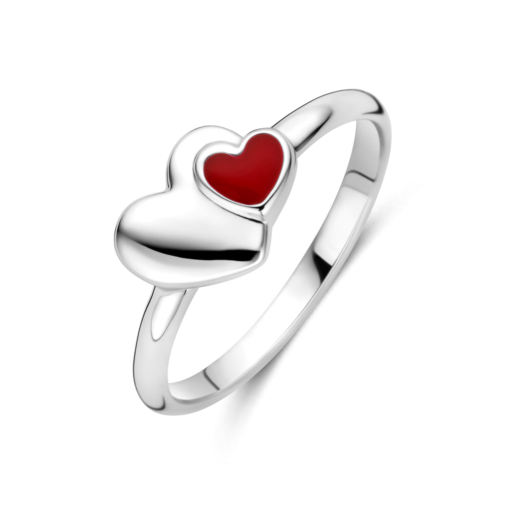 Ring Emaille Herz Silber rhodiniert