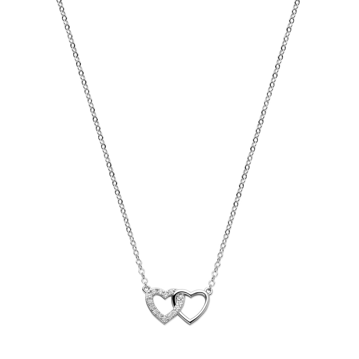 Halskette Herzen Zirkonia 40 + 4 cm Silber rhodiniert