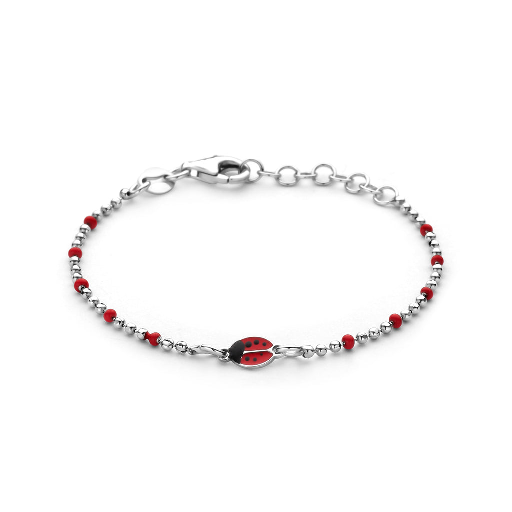 armband emaille lieveheersbeestjes 13 + 3 cm zilver gerhodineerd