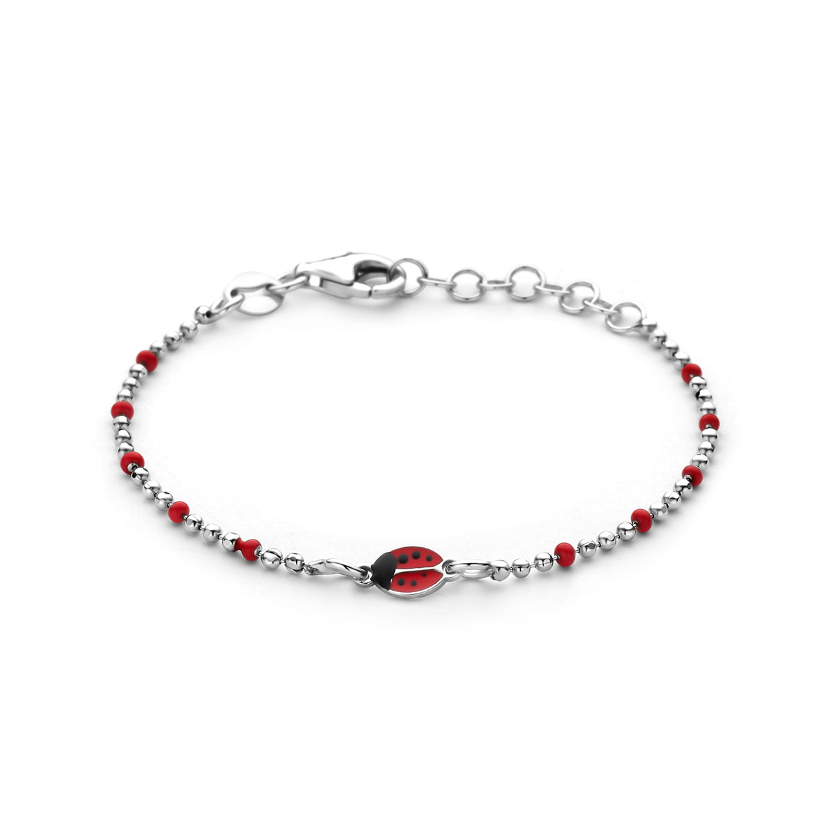armband emaille lieveheersbeestjes 13 + 3 cm zilver gerhodineerd