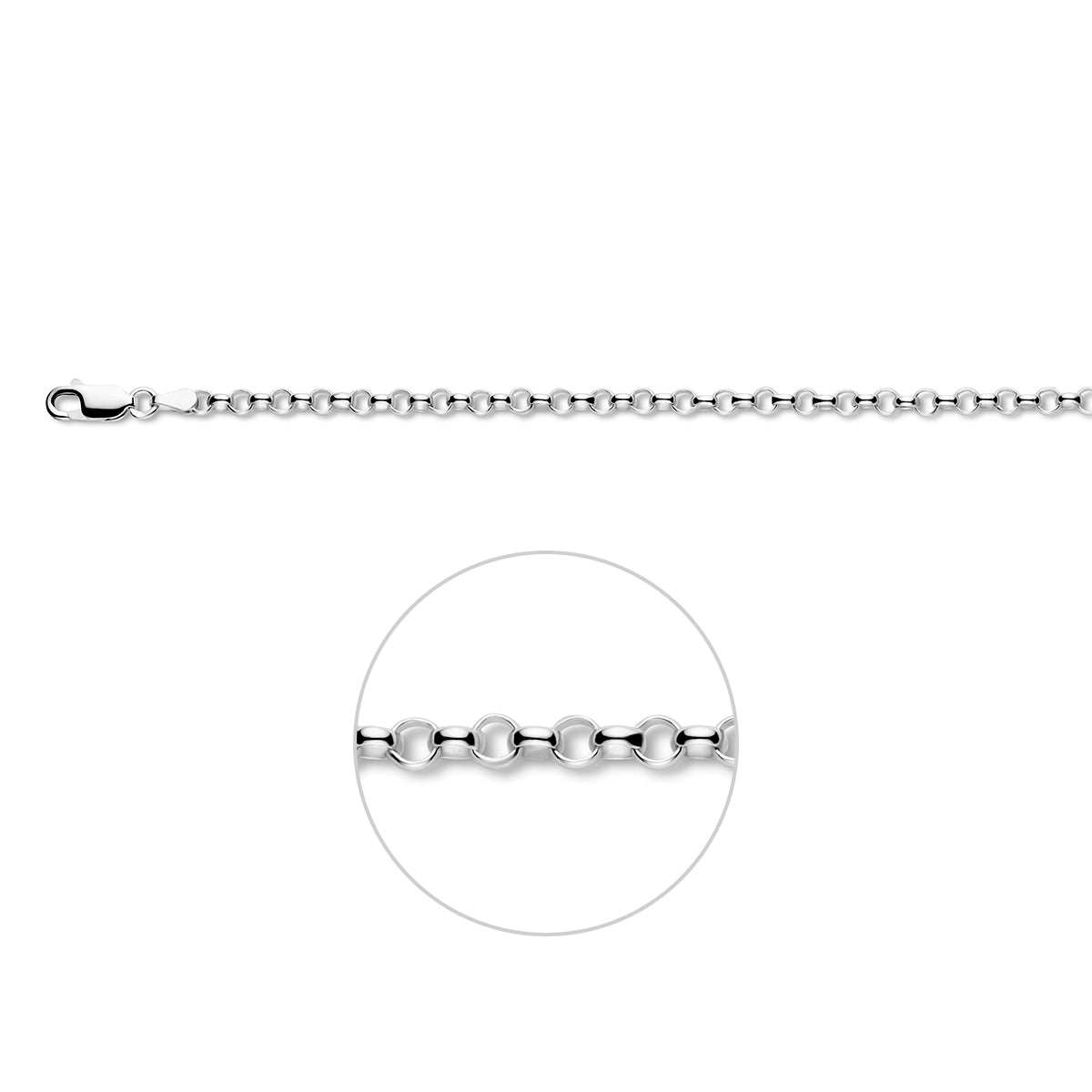 Jasseronkette 3,6 mm rhodiniert Silber