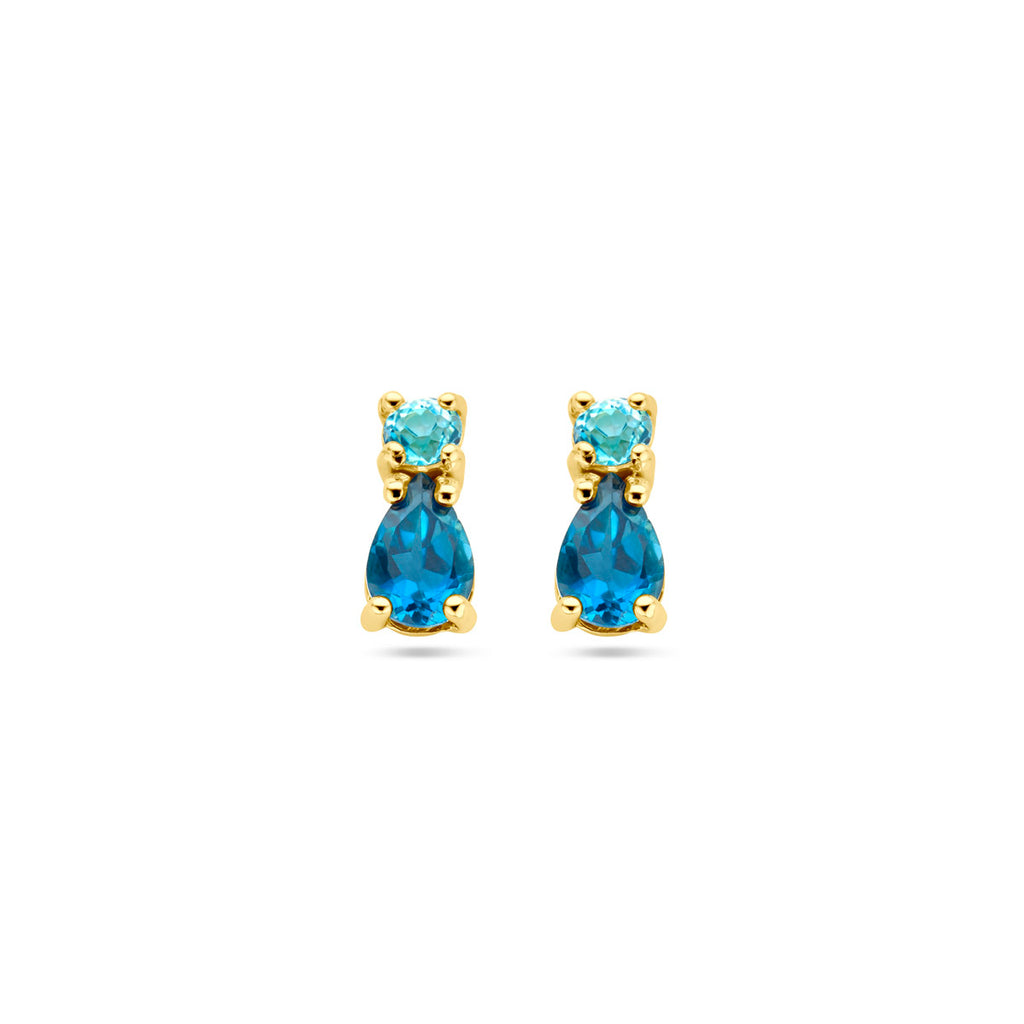 oorknoppen met london blue topaas en sky blue topaas 14K geelgoud
