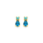 oorknoppen met london blue topaas en sky blue topaas 14K geelgoud