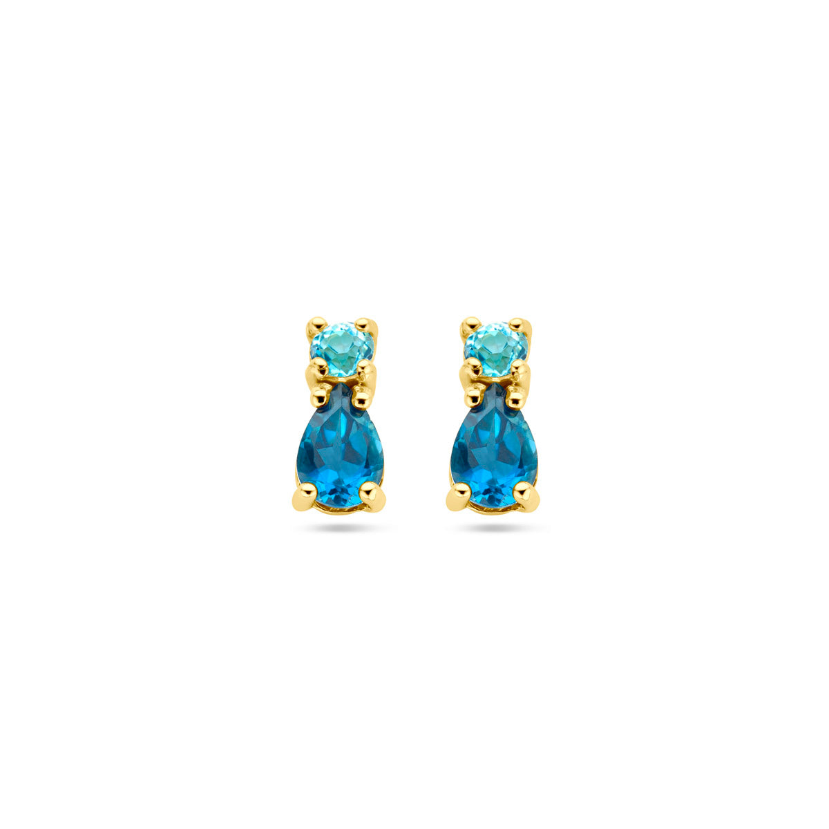 oorknoppen met london blue topaas en sky blue topaas 14K geelgoud