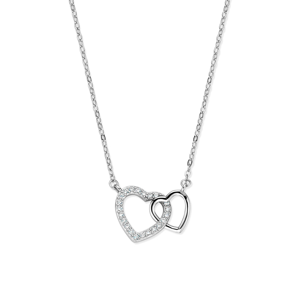 Halskette Herzen Zirkonia 41 - 43 - 45 cm Silber rhodiniert