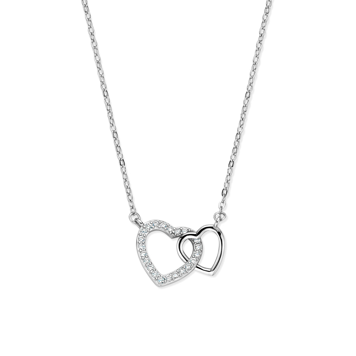 Halskette Herzen Zirkonia 41 - 43 - 45 cm Silber rhodiniert