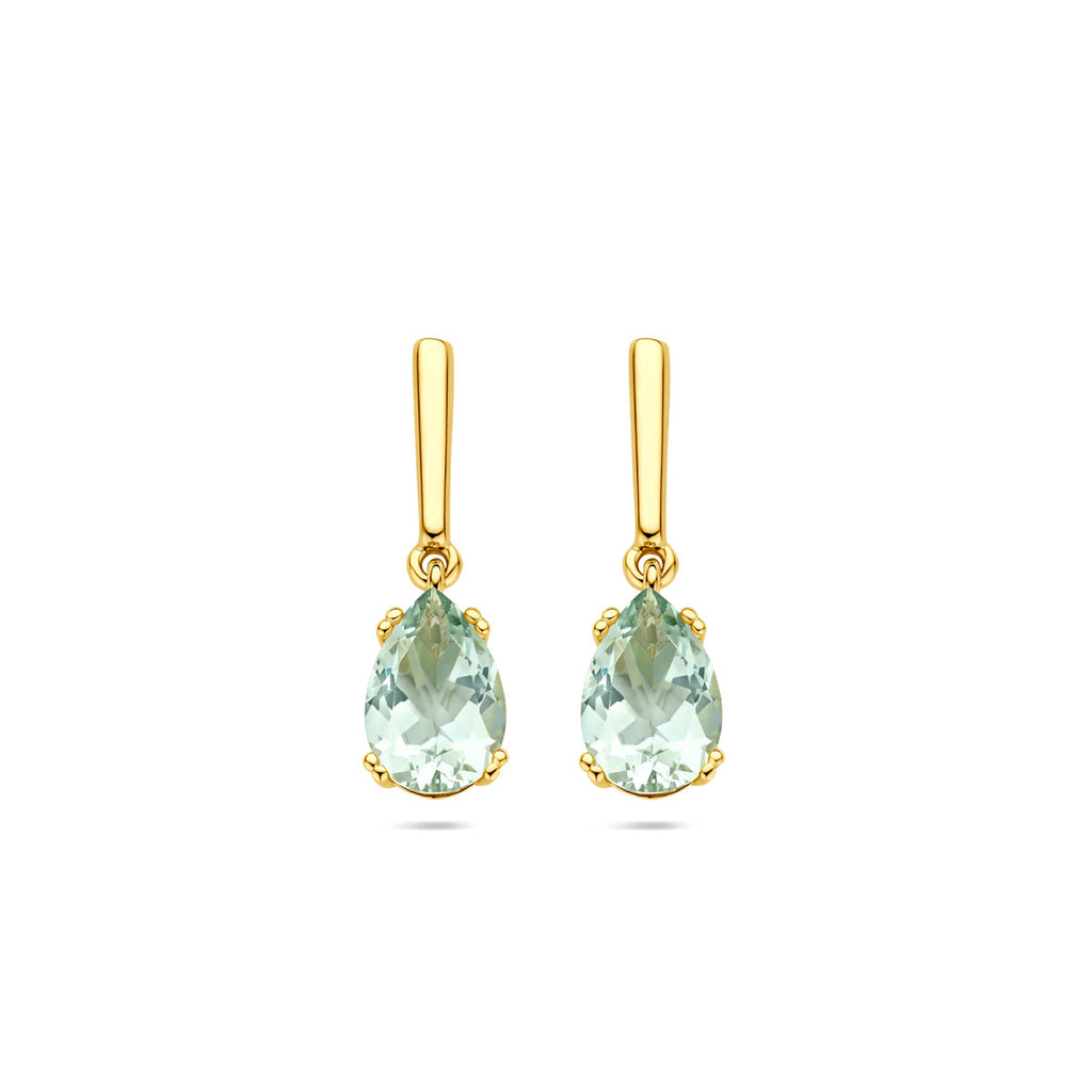 oorhangers groen amethist 20 mm 14K geelgoud
