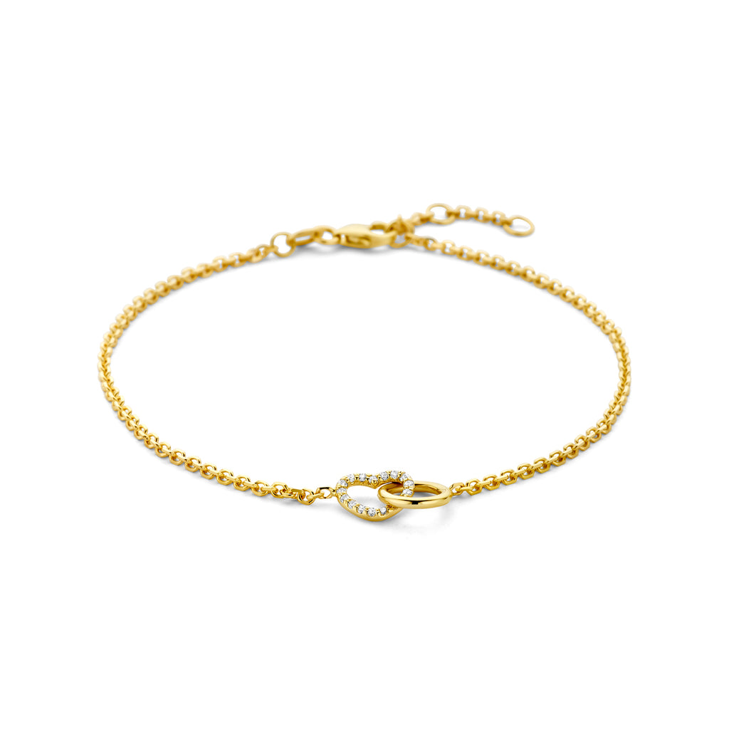 armband rondje en hartje lab grown diamant 0.09ct g vs 17 - 18 - 19 cm 14K geelgoud - rondje,bolletje,ringetje,draad