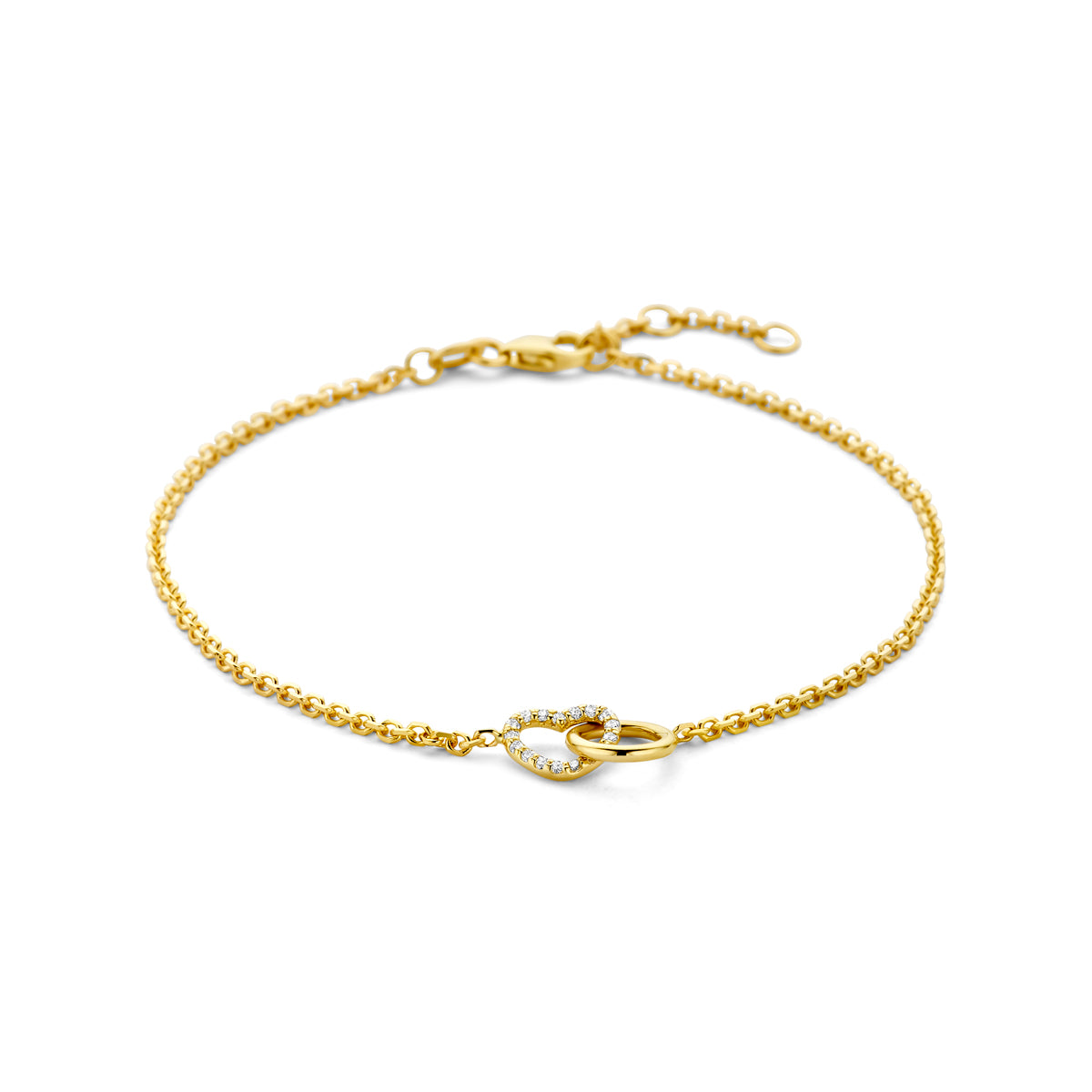 armband rondje en hartje lab grown diamant 0.09ct g vs 17 - 18 - 19 cm 14K geelgoud - rondje,bolletje,ringetje,draad
