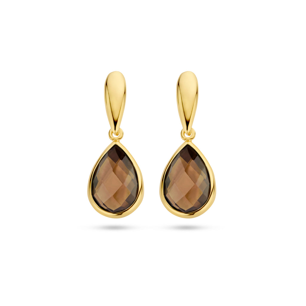 oorhangers rookkwarts 20 mm 14K geelgoud