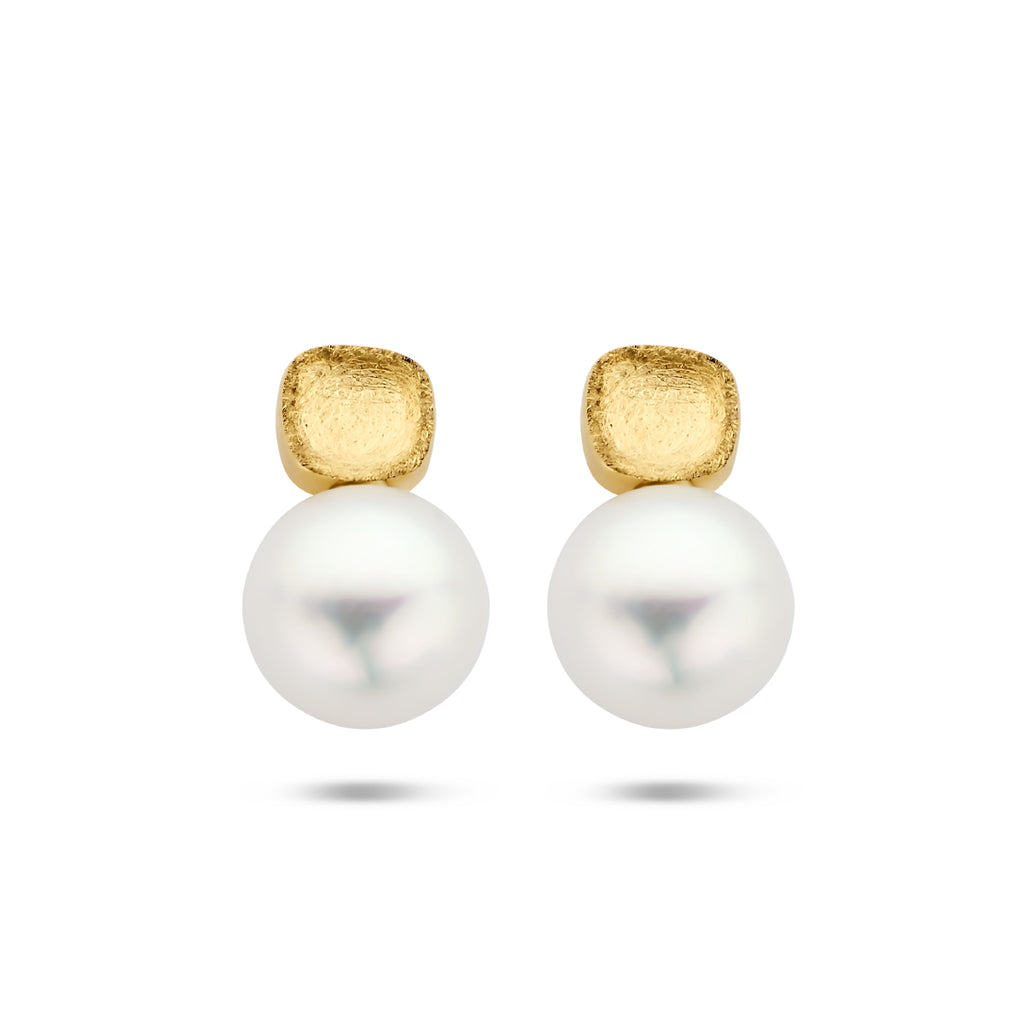 Ohrstecker Perle gekratzt 14K Gelbgold