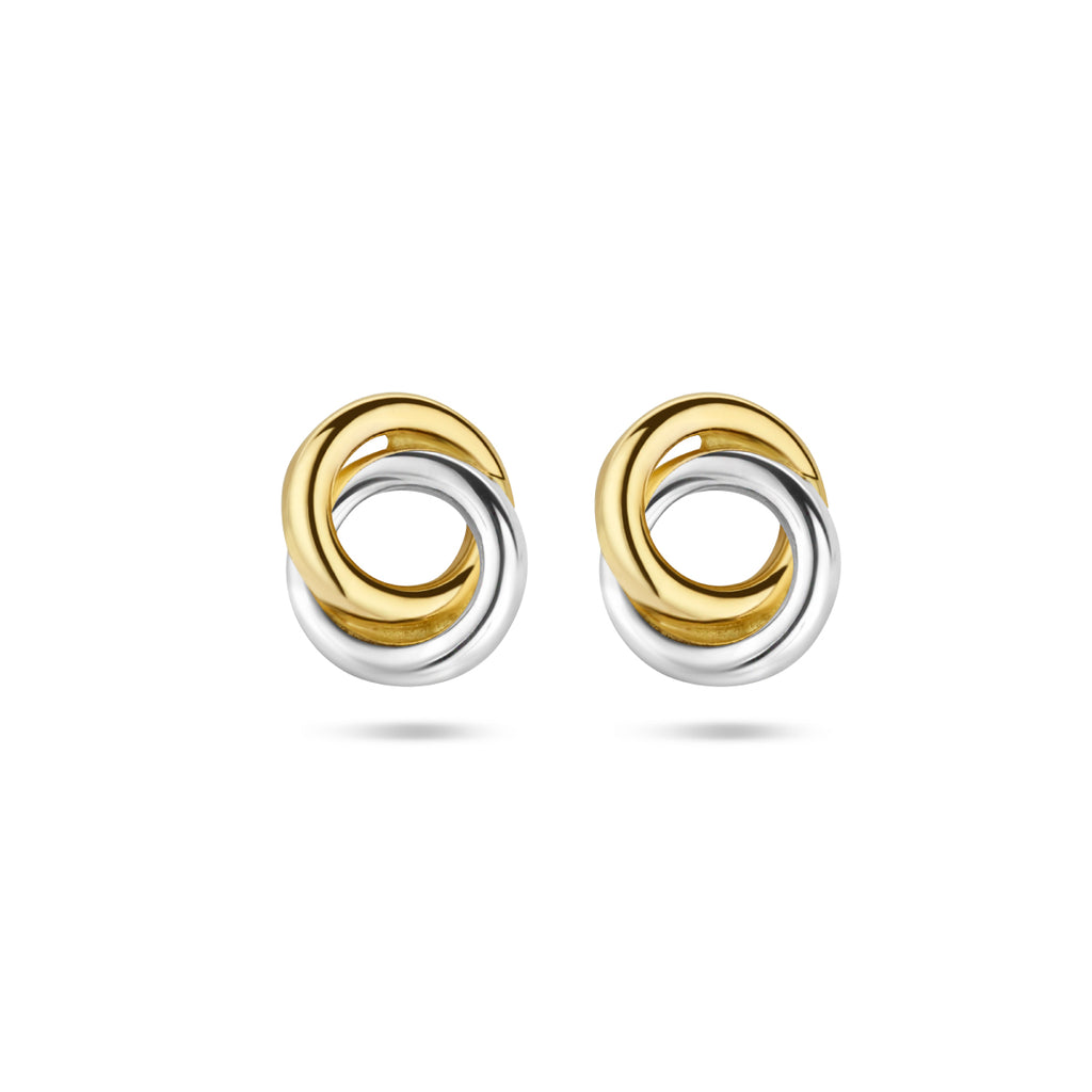 oorknoppen rondjes bicolor gestift 14K geelgoud