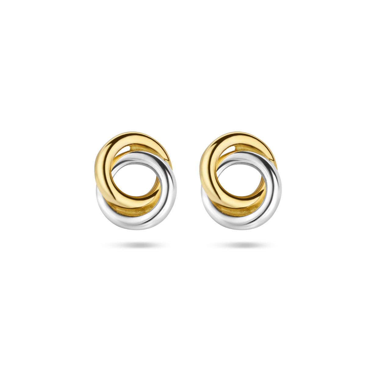 runde Ohrringe, zweifarbig, gestempelt in 14K Gelbgold