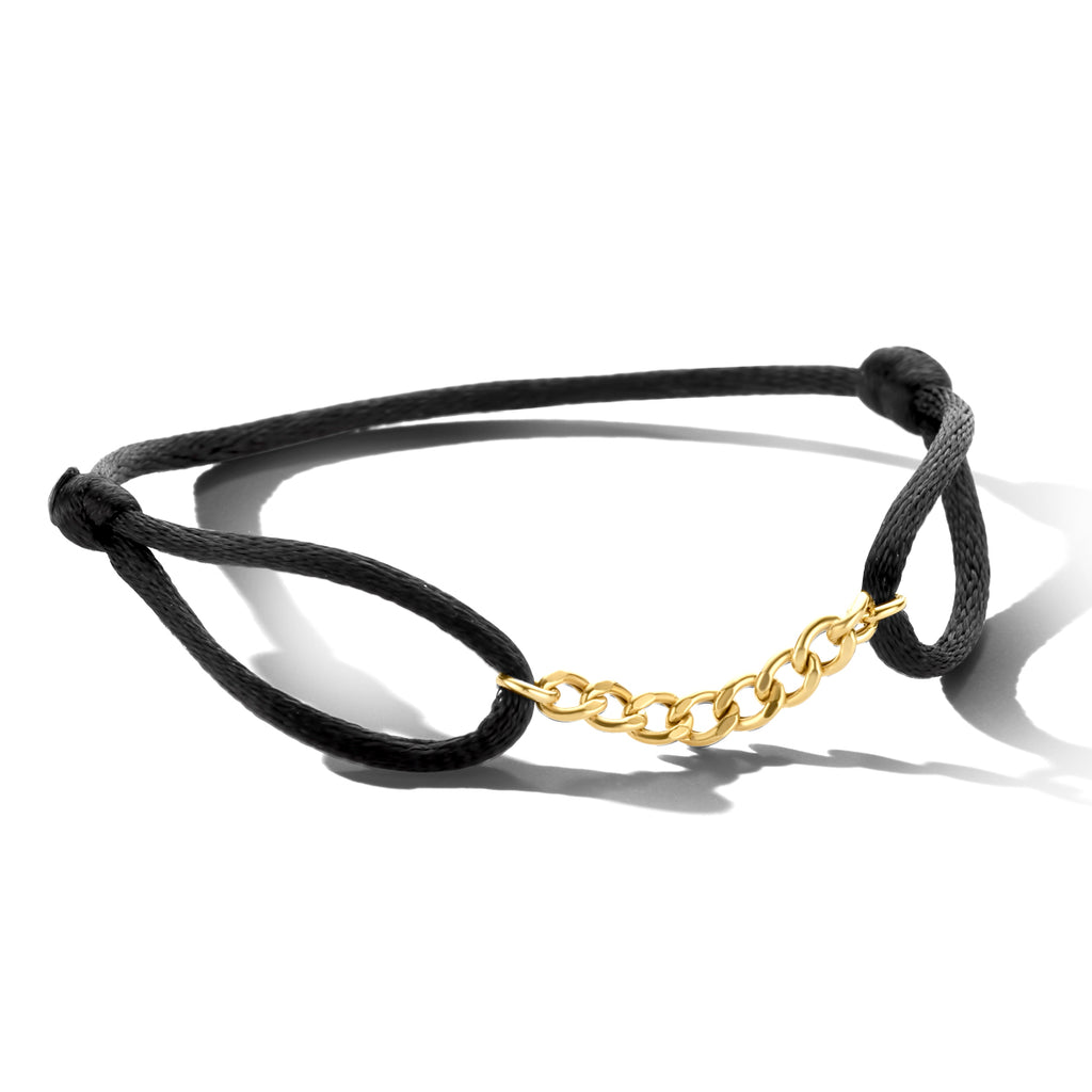 armband satijn zwart 13 - 26 cm zilver verguld (met rubber/nylon/leer)